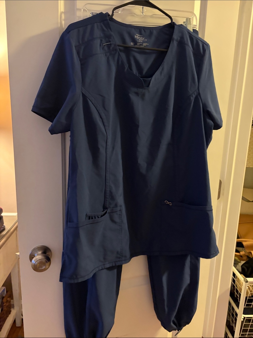 FIGS Women's Navy Scrub Set - V-Neck Top with Utility Pockets